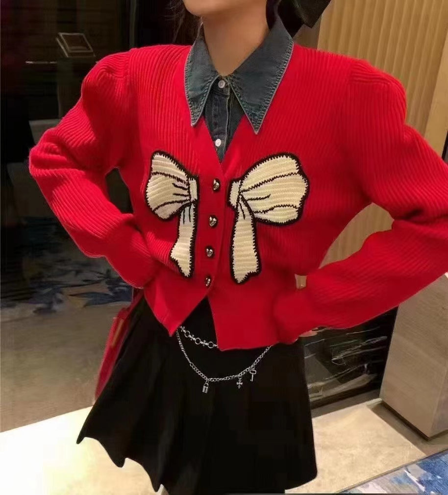 Damen Strickjacke mit großem Schleifendetail WW