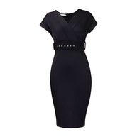 WW | Damen V-Ausschnitt Figurbetontes Midi Kleid mit Gürtel