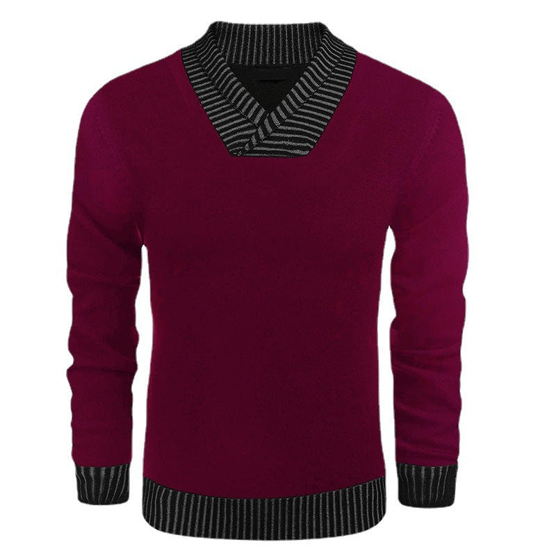 Herren modischer Pullover mit gestreiftem Kragen und schmalem Schnitt WW
