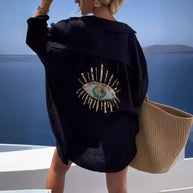 WW | Reverskragen Baumwoll-Leinen-Shirt für Frühling/Sommer