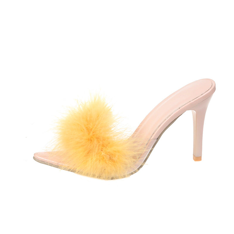 Damen elegante High Heel Sandalen mit flauschigem Dekor WW