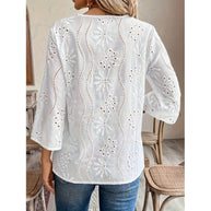 Damen bestickte Bohemian Bluse mit Dreiviertelärmeln WW