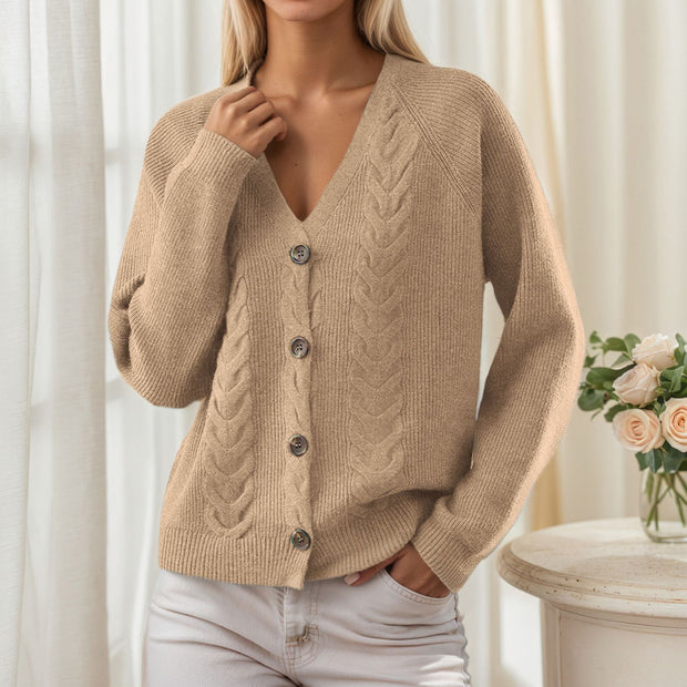 Damen Strickjacke mit V-Ausschnitt und trendy Zopfmuster WW