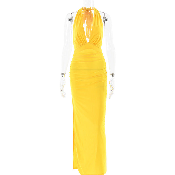 W&W Mode | Langes, Rückenfreies Kleid in Einfarbigem Design Mit Schlitz