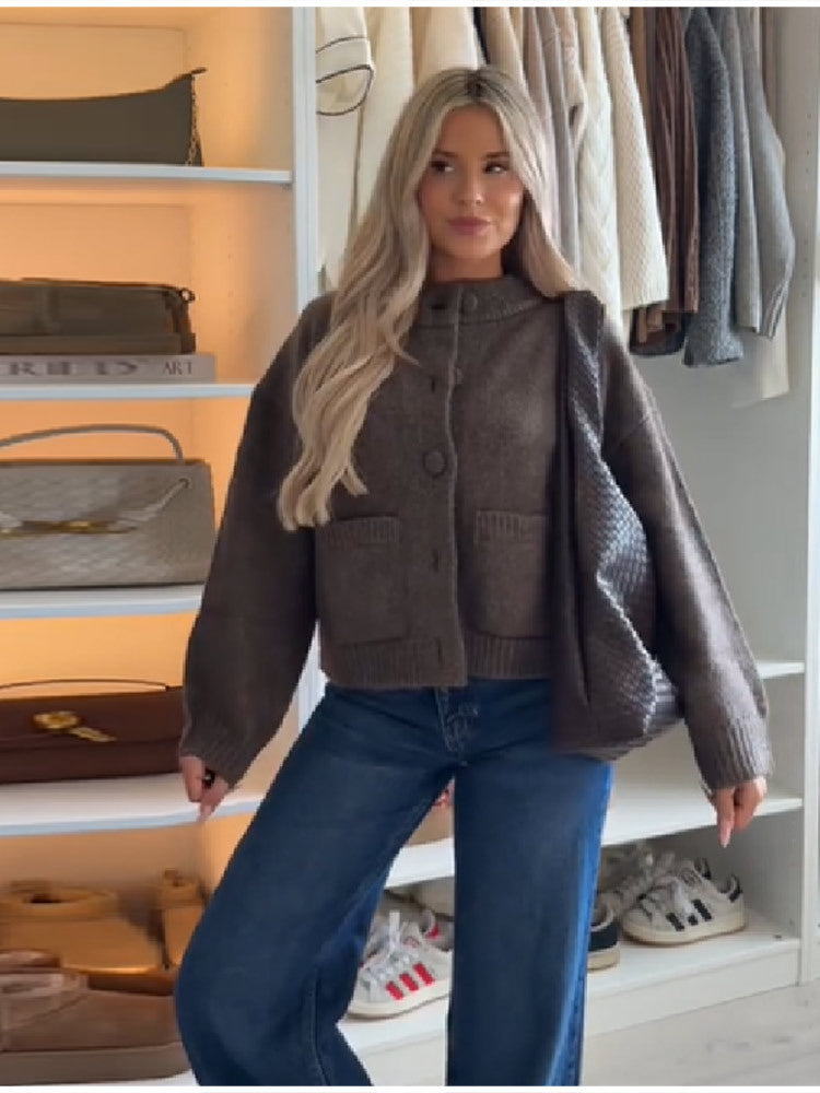 Damen Strickjacke mit übergroßem Schnitt und Knopfdetails WW