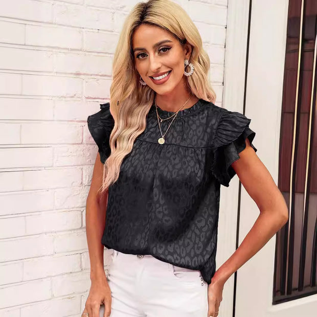 Damen Bluse mit modischen Rüschendetails und elegantem Leopardenmuster WW