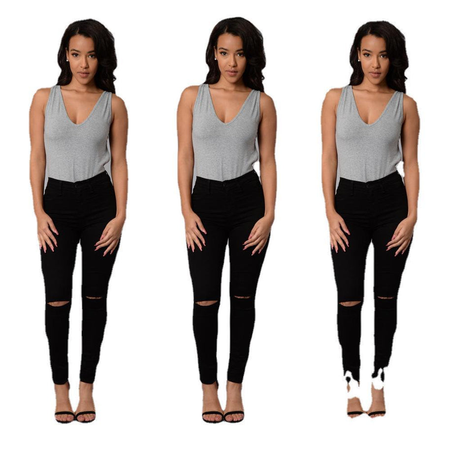 Damen Skinny Jeans mit modischen Riss-Details und hohem Bund WW