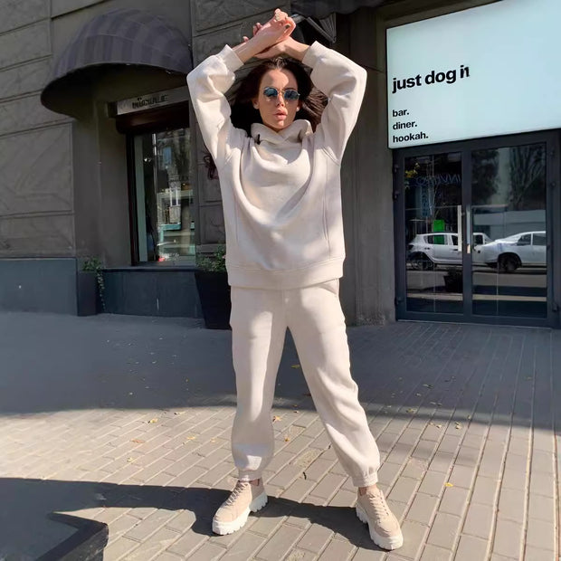 Damen Sportliches Hoodie- und Jogginghosen-Set im lässigen Design mit Kapuze WW