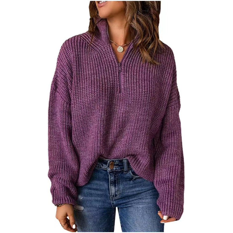 Damen Strickpullover mit kurzem Reißverschluss WW