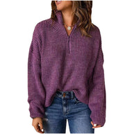 Damen Strickpullover mit kurzem Reißverschluss WW