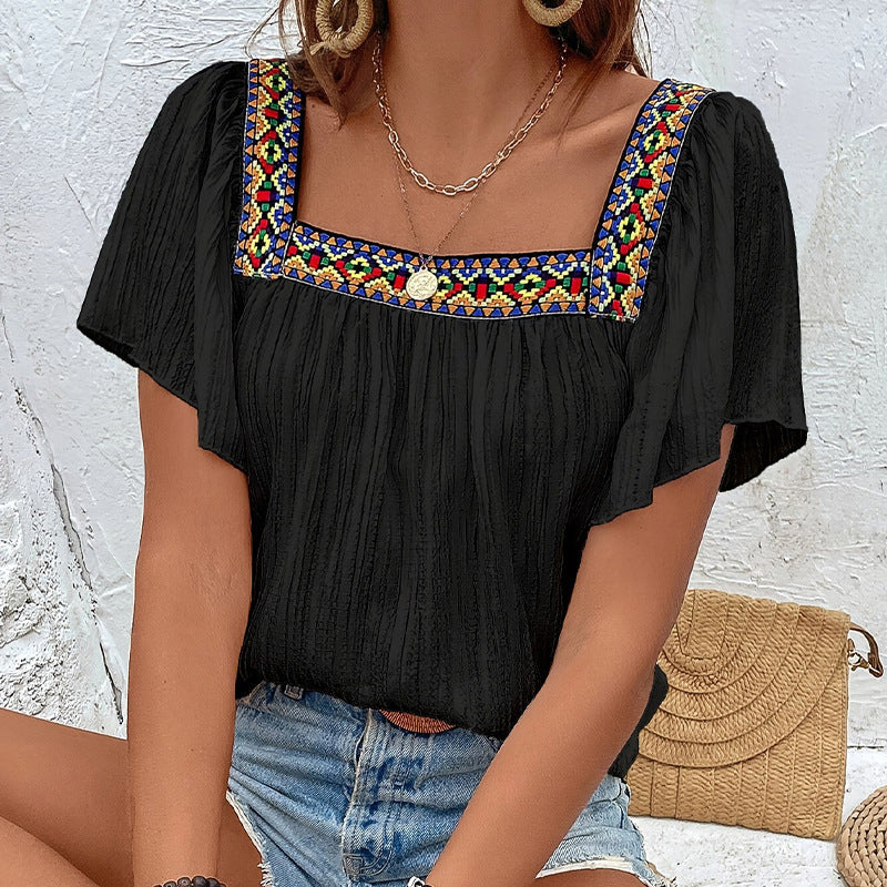WW | Rüsche Kurzarm Rückenfreies Pullover Shirt