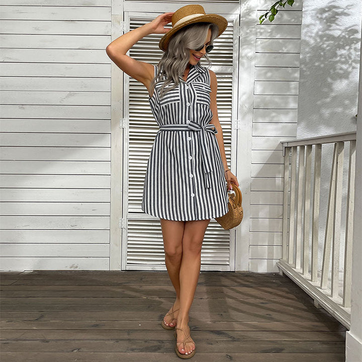 Damen Hemdkleid mit tailliertem Schnitt und dekorativem Bindegürtel W&W Mode
