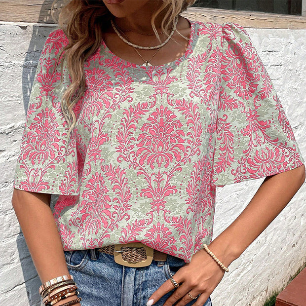 Damen Bluse mit volumetrischen Ärmeln und floralen Mustern WW