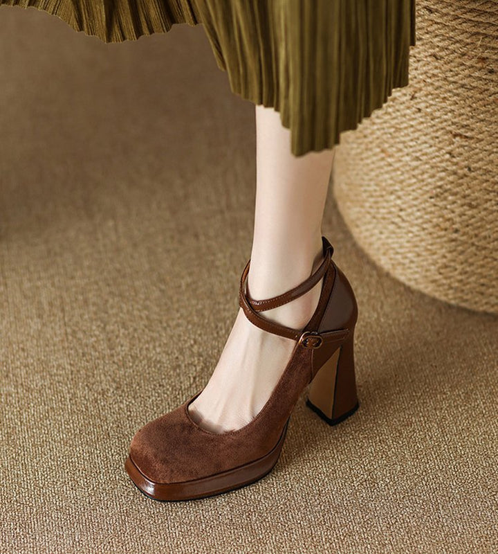 Damen elegante Mary Jane Pumps mit luxuriösem Blockabsatz W&W Mode