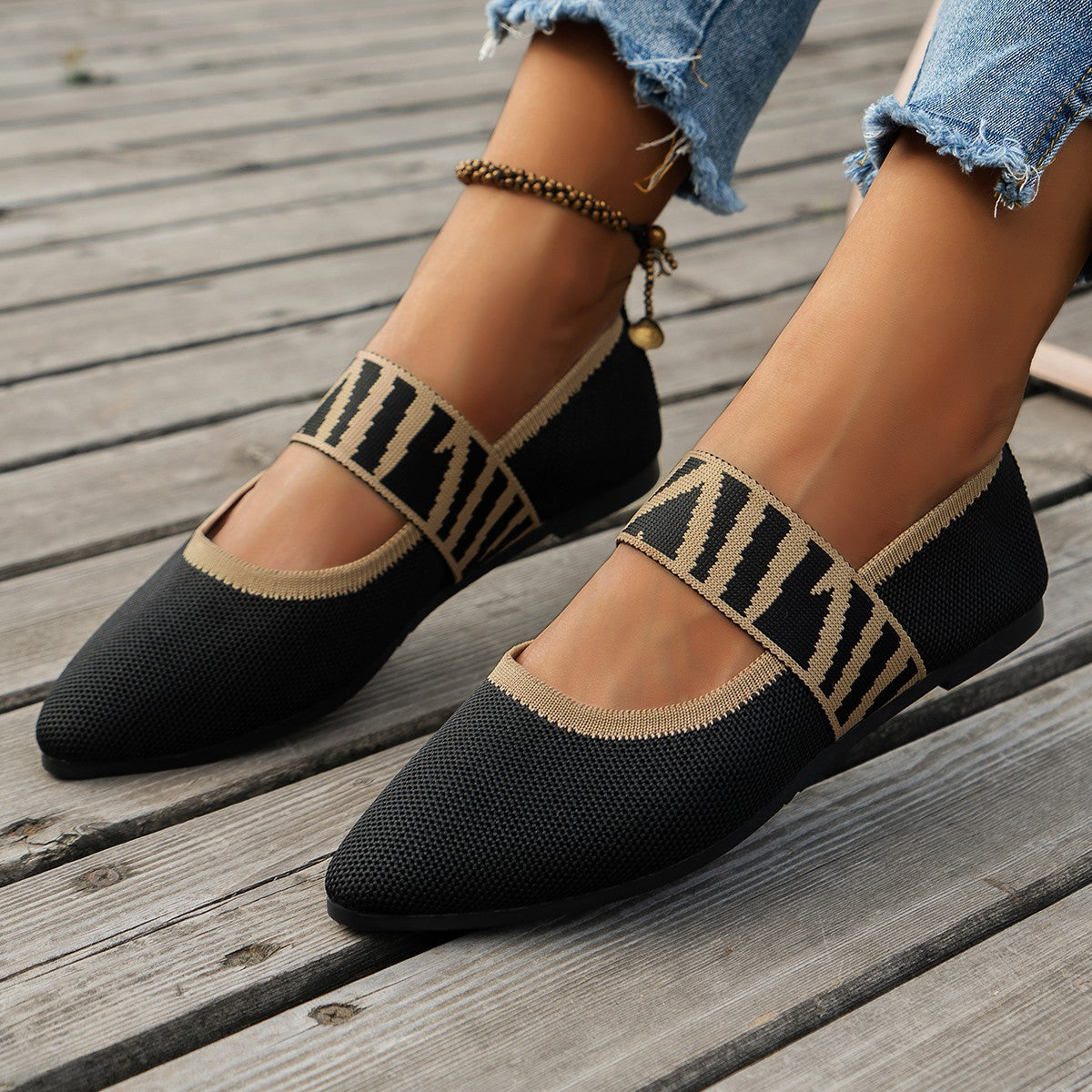 Damen Ballerinas mit elastischer Riemen WW
