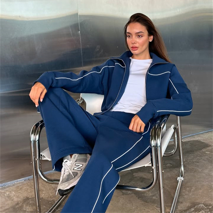 Damen sportliches Freizeitanzug-Set mit stylischem Schnitt und Kontrastnähten WW