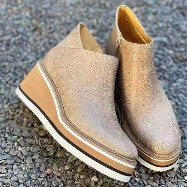 Damen Wedge-Ankle Boots aus hochwertigem Leder mit ergonomischem Fußbett und rutschfester Sohle WW
