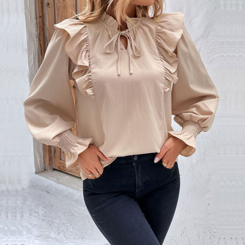 Damen Bluse mit eleganten Rüschendetails und verspieltem Kordelzug WW