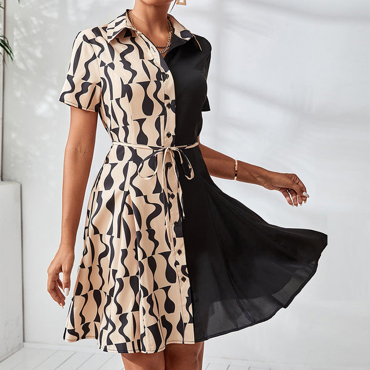 Damen Hemdkleid mit modernem Mustermix und taillierbarem Gürtel W&W Mode