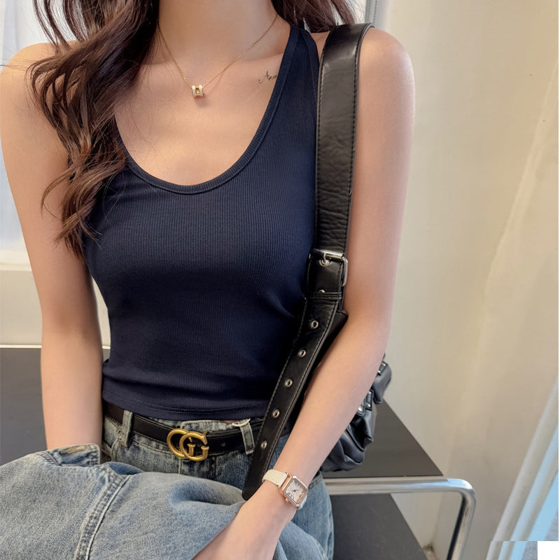 Damen Basic Trägertop aus hochwertigem Rippmaterial mit elegantem Rundhalsausschnitt WW