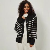 Damen Strickjacke mit gestreiftem Muster und eleganten Knopfdetails WW