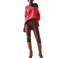 Damen V-Ausschnitt Oversized Pullover mit strukturiertem Strickmuster WW