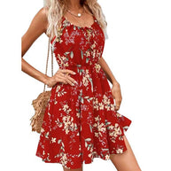 Damen Blumenkleid mit verstellbaren Spaghettiträgern und elastischem Taillenbund WW