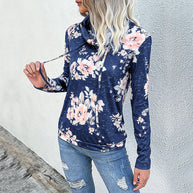 Damen Kapuzenpullover mit floralem Muster und modernem Rollkragen WW