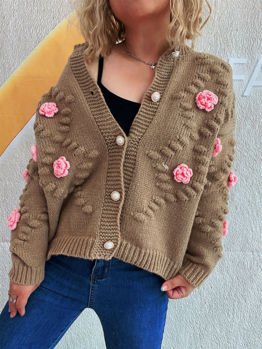Damen Strickjacke mit floralen Applikationen und komfortablem Schnitt WW