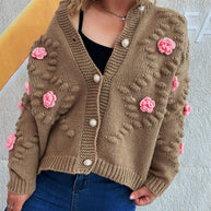 Damen Strickjacke mit floralen Applikationen und komfortablem Schnitt WW