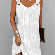 Damen Sommerliches Kleid mit einzigartigem Wellenmuster und modischen Trägerdetails WW