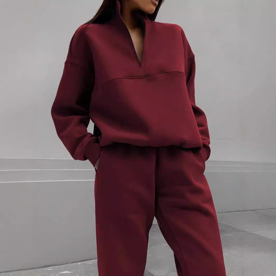 Damen entspannter Oversized Pullover mit halbem Reißverschluss und bequemen Bündchen WW