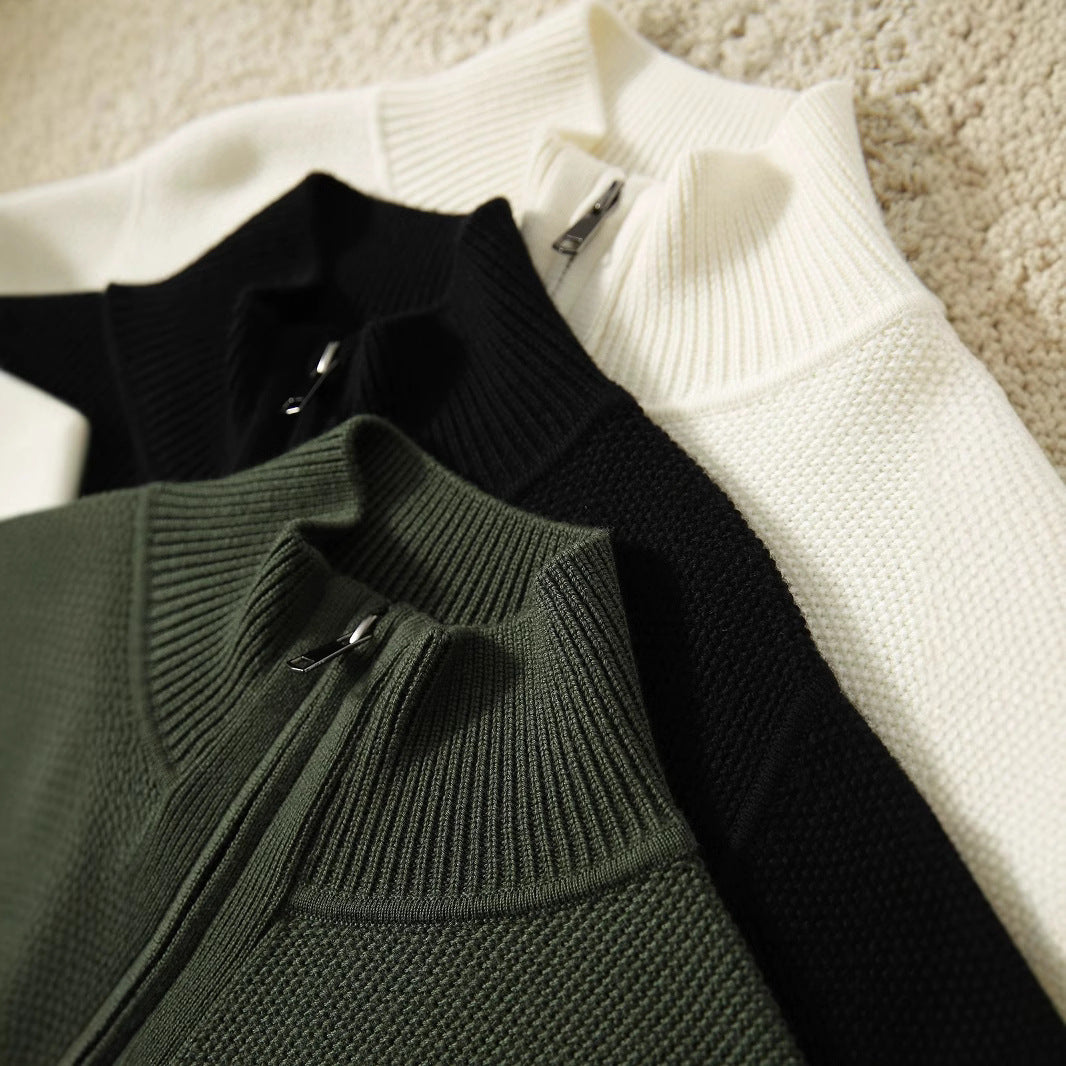 Damen Strickjacke mit hohem Kragen und durchgehendem Reißverschluss WW