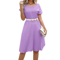 Damen Faltendes Midikleid mit elastischem Bund und kurzen Ärmeln WW