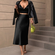 Damen Satin Midirock mit schwingendem Schnitt und elastischem Bund WW