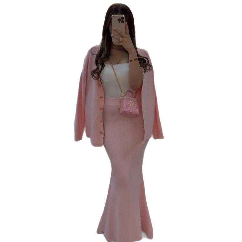 Damen Stretch Maxi-Rock und Cardigan Kombination WW