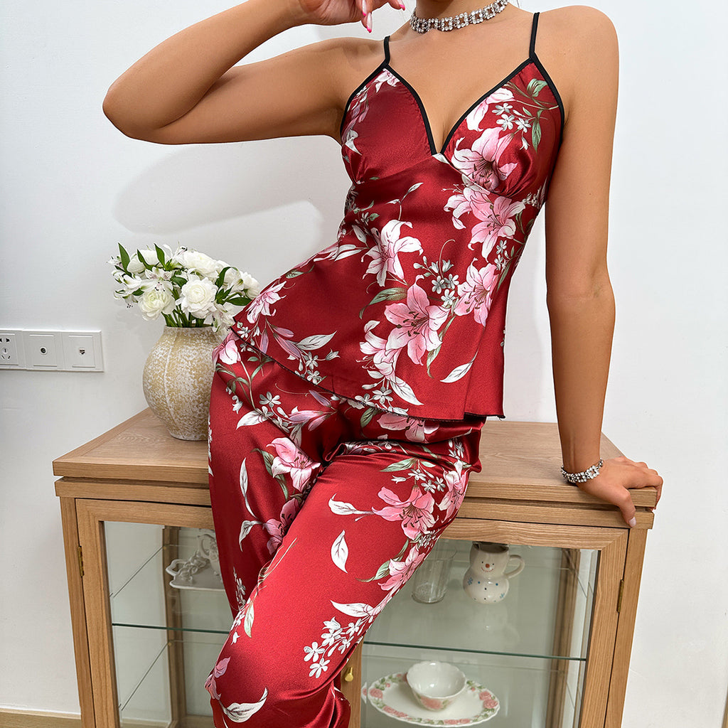Damen Satin Nachthemd mit floralem Design und verstellbaren Trägern WW