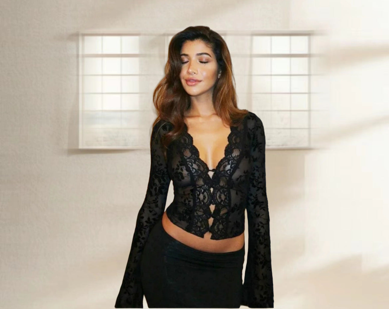 Damen Spitzenbluse mit Leopardmuster und romantischen Rüschen WW