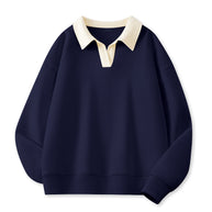 Damen Stilvolles V-Ausschnitt Fleece Pullover Sweatshirt WW