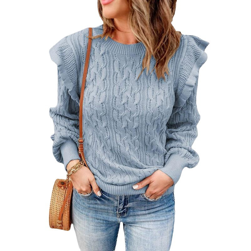 Damen Strickpullover mit Rüschendetails und strukturiertem Design WW