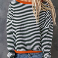 WW Kontrast gestreifter Drop-Shoulder-Pullover
