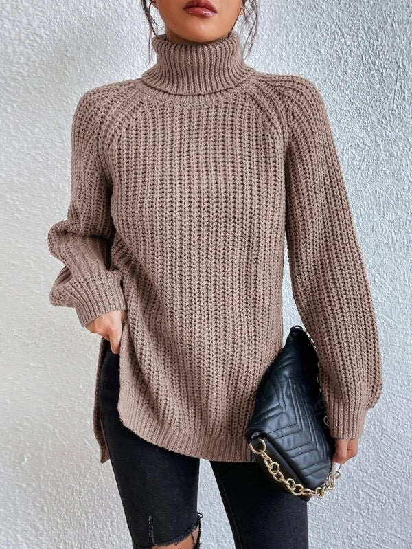 Damen Strickpullover mit hohem Kragen und strukturiertem Wabenmuster WW