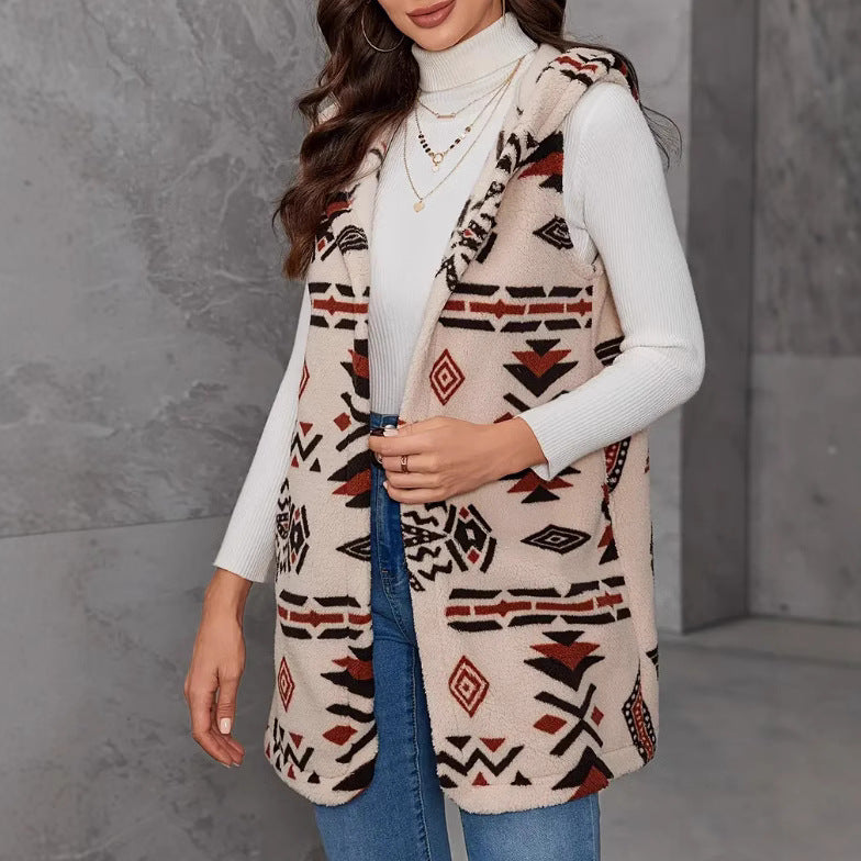 Damen Stilvolle und gemütliche Plüschweste mit Ethnomuster WW