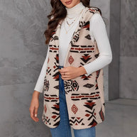 Damen Stilvolle und gemütliche Plüschweste mit Ethnomuster WW