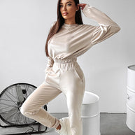 Damen sportliches Cropped 'Lounge-Set' mit elastischem Bund und praktischen Taschen WW