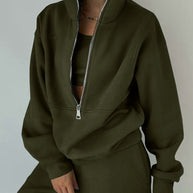 Damen lässiger Oversized-Hoodie und Jogginghose Set mit praktischem Reißverschluss WW