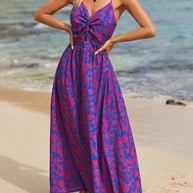 Damen Maxikleid mit raffiniertem Knotendetail und floralen Designelementen WW