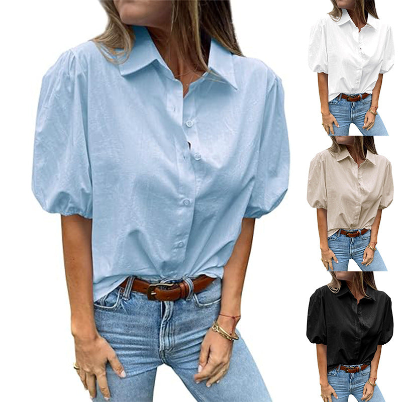 Damen Bluse mit Puffärmeln und klassischem Kragen W&W Mode