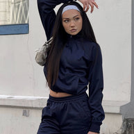 Damen sportliche Trainingsjacke und passende Hose mit hoher Taille WW