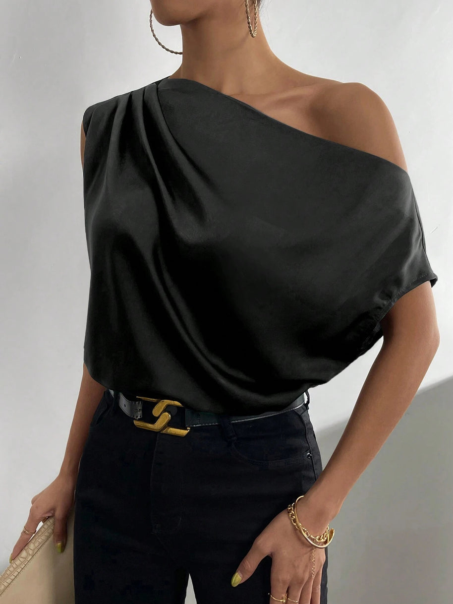 Damen asymmetrisches Top mit Drapierung und elegantem Schnitt WW